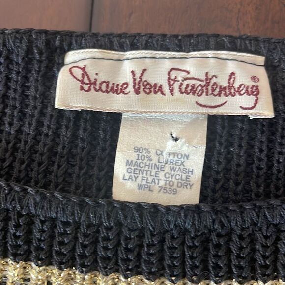 Vintage Diane Von Furstenberg black metallic gold sweater - Picture 2 of 11